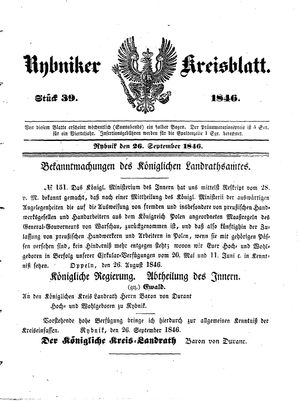 Rybniker Kreisblatt vom 26.09.1846