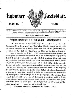 Rybniker Kreisblatt vom 10.10.1846