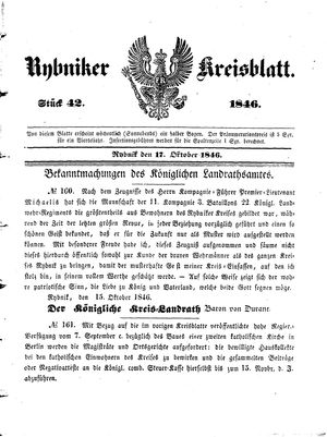 Rybniker Kreisblatt vom 17.10.1846