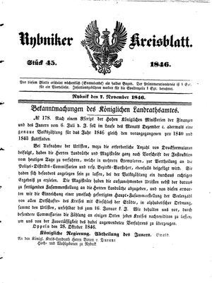 Rybniker Kreisblatt vom 07.11.1846