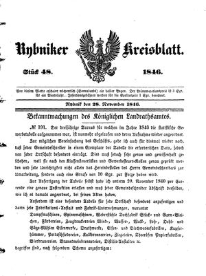 Rybniker Kreisblatt vom 28.11.1846