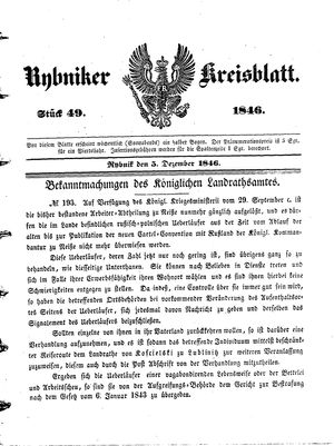 Rybniker Kreisblatt vom 05.12.1846