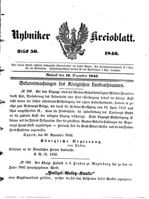 Rybniker Kreisblatt vom 12.12.1846