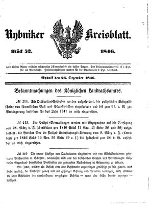 Rybniker Kreisblatt vom 26.12.1846