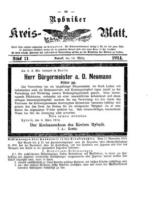 Rybniker Kreisblatt vom 14.03.1914