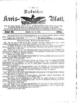 Rybniker Kreisblatt vom 16.05.1914
