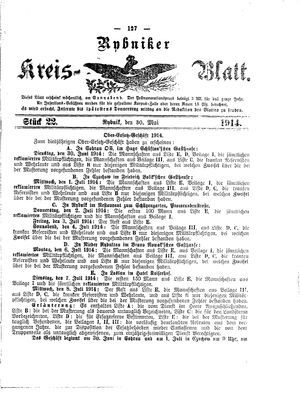Rybniker Kreisblatt vom 30.05.1914