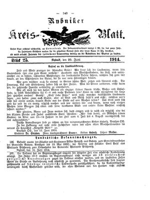Rybniker Kreisblatt vom 20.06.1914