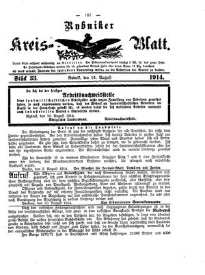 Rybniker Kreisblatt vom 15.08.1914