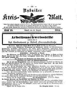 Rybniker Kreisblatt vom 29.08.1914