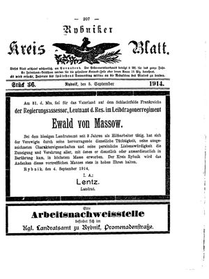 Rybniker Kreisblatt vom 05.09.1914