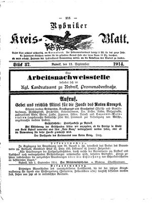 Rybniker Kreisblatt vom 12.09.1914