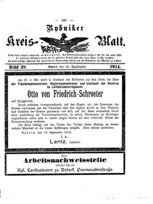 Rybniker Kreisblatt vom 19.09.1914