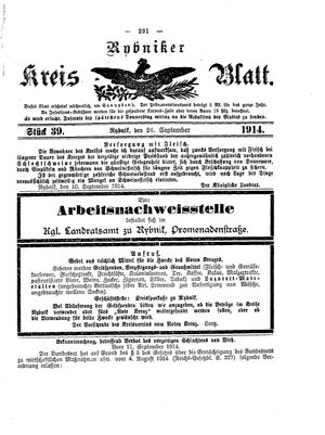 Rybniker Kreisblatt vom 26.09.1914