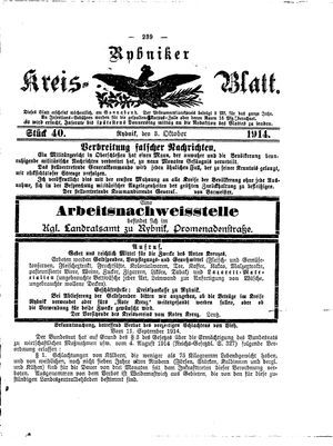 Rybniker Kreisblatt vom 03.10.1914