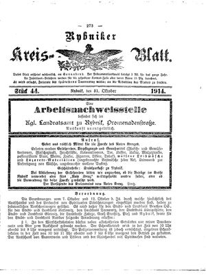 Rybniker Kreisblatt vom 31.10.1914