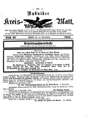 Rybniker Kreisblatt vom 14.11.1914
