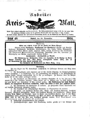 Rybniker Kreisblatt vom 28.11.1914