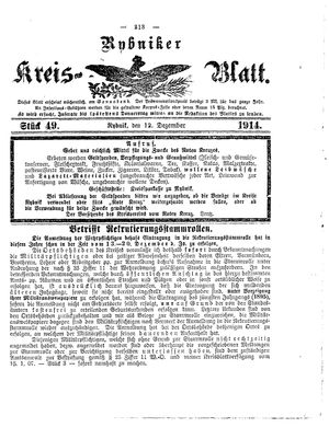Rybniker Kreisblatt vom 12.12.1914
