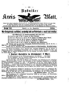Rybniker Kreisblatt vom 24.12.1914