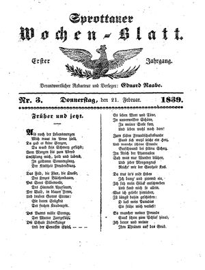 Sprottauer Wochenblatt on Feb 21, 1839