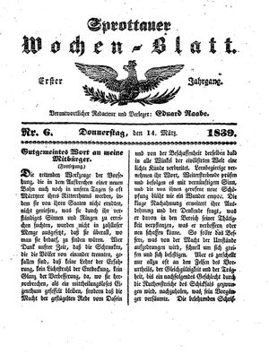 Sprottauer Wochenblatt on Mar 14, 1839