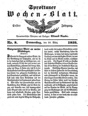 Sprottauer Wochenblatt vom 28.03.1839