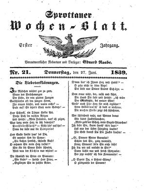 Sprottauer Wochenblatt vom 27.06.1839