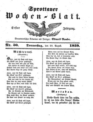 Sprottauer Wochenblatt on Aug 29, 1839