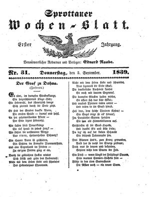 Sprottauer Wochenblatt vom 05.09.1839