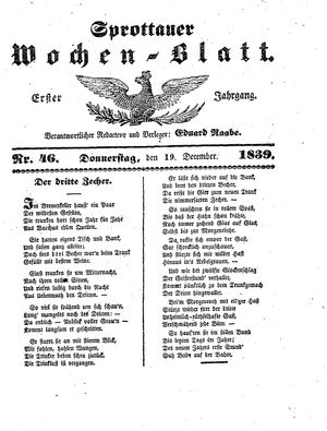 Sprottauer Wochenblatt on Dec 19, 1839