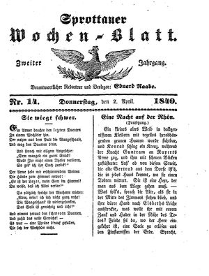 Sprottauer Wochenblatt vom 02.04.1840