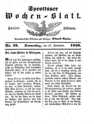 Sprottauer Wochenblatt on Sep 17, 1840