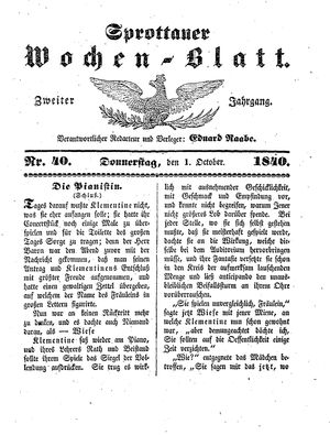 Sprottauer Wochenblatt vom 01.10.1840