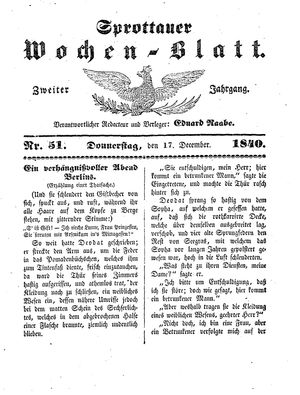 Sprottauer Wochenblatt on Dec 17, 1840