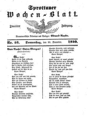 Sprottauer Wochenblatt on Dec 31, 1840