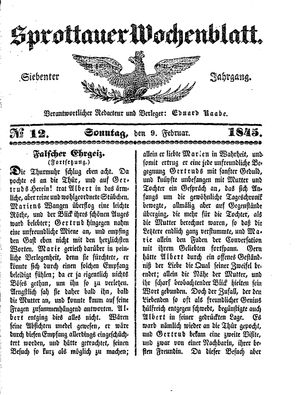 Sprottauer Wochenblatt vom 09.02.1845