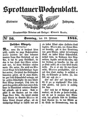 Sprottauer Wochenblatt vom 23.02.1845