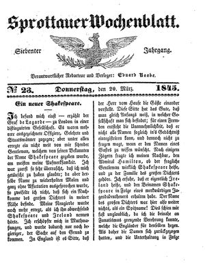 Sprottauer Wochenblatt vom 20.03.1845