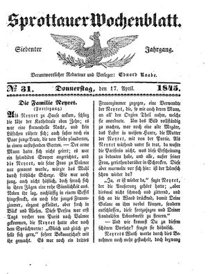 Sprottauer Wochenblatt vom 17.04.1845