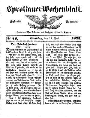 Sprottauer Wochenblatt on Jun 15, 1845
