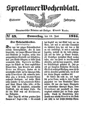 Sprottauer Wochenblatt vom 19.06.1845