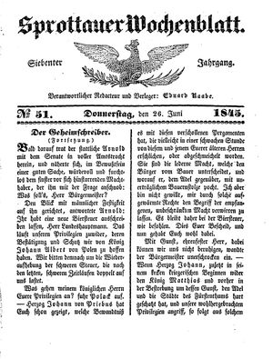 Sprottauer Wochenblatt vom 26.06.1845