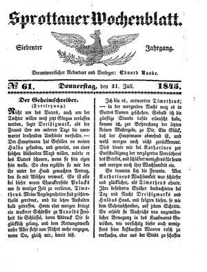Sprottauer Wochenblatt on Jul 31, 1845