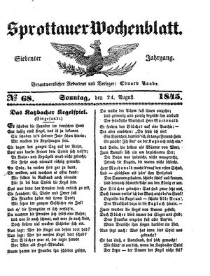 Sprottauer Wochenblatt on Aug 24, 1845
