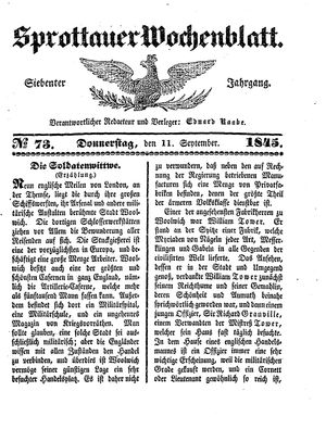 Sprottauer Wochenblatt vom 11.09.1845