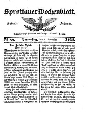 Sprottauer Wochenblatt on Nov 6, 1845