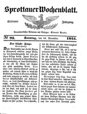 Sprottauer Wochenblatt vom 16.11.1845