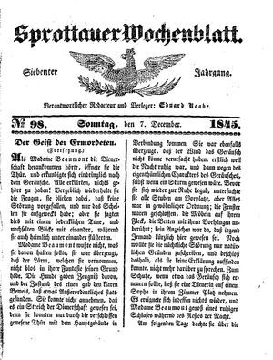 Sprottauer Wochenblatt vom 07.12.1845