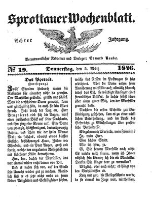 Sprottauer Wochenblatt vom 05.03.1846
